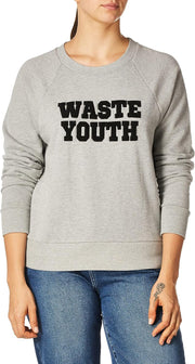 Heather grey French terry sweatshirt with 'WASTE YOUTH' front print