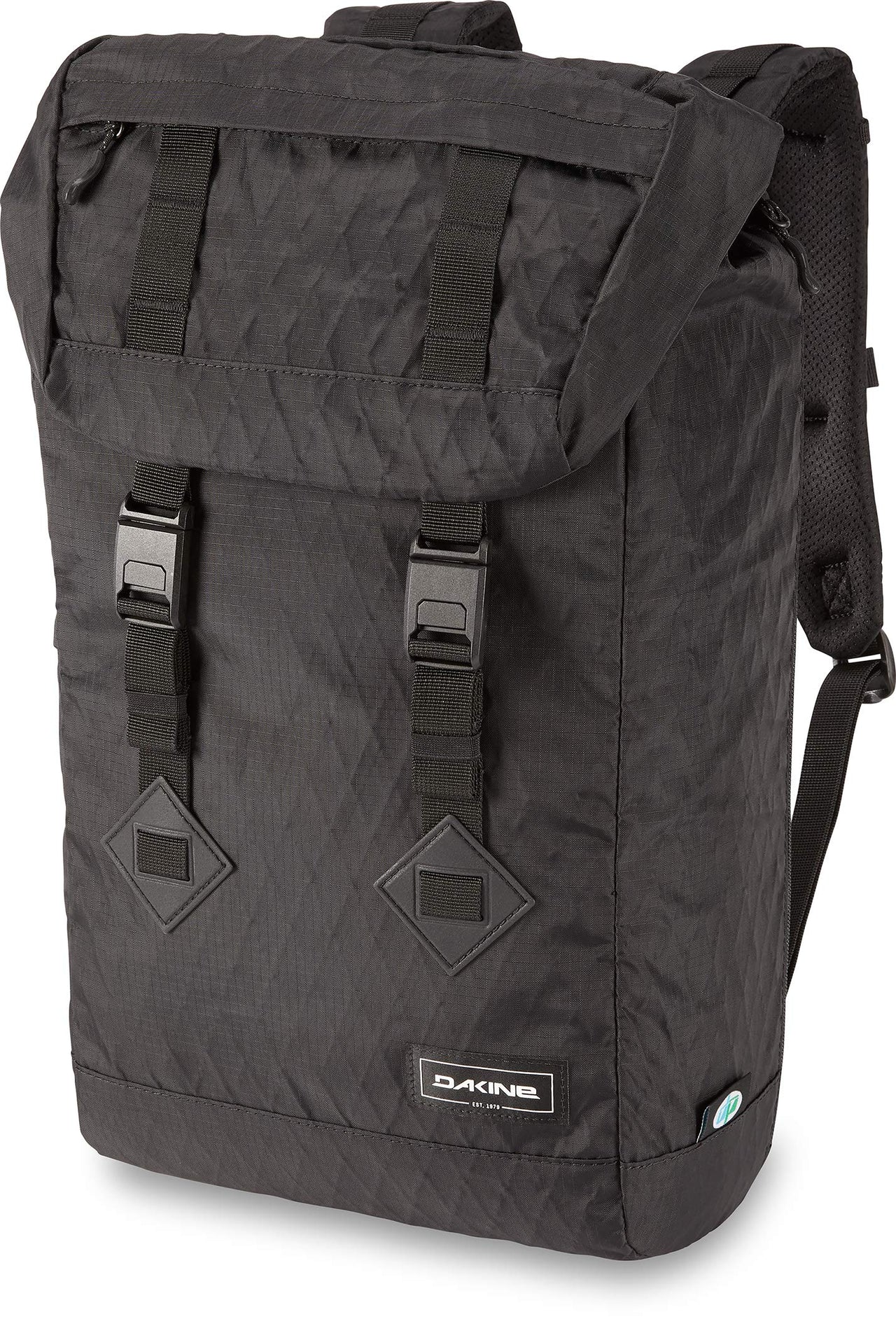 Dakine Infinity 27L toploader backpack, dark gray with front flap and buckled straps