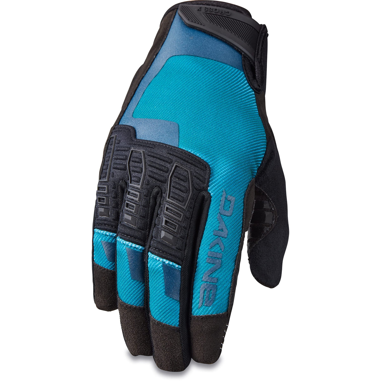 Blue and black cycling gloves with padded knuckles and wrist strap