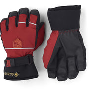 Red kids waterproof GORE-TEX gloves with grippy palm and hook-and-loop wrist strap