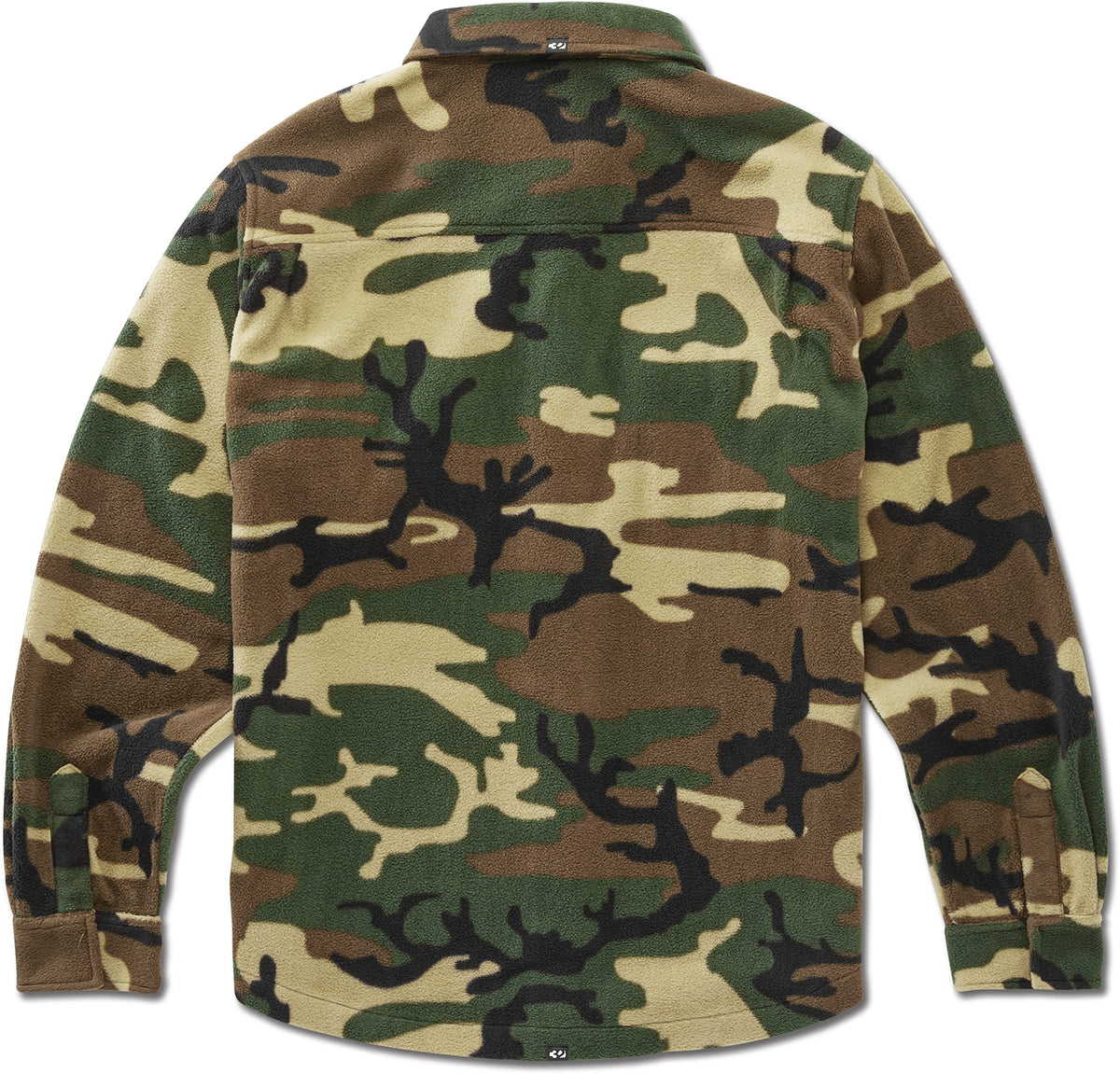Camo layering shirt back view with point collar and long sleeves