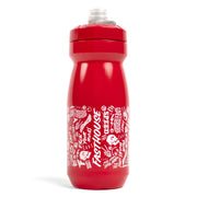 Fasthouse red water bottle with printed graphics and metal cap