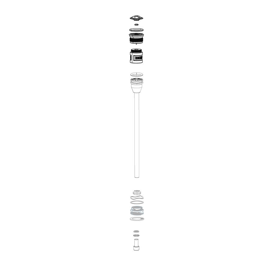 Bike air suspension air spring assembly with inner parts and piston rod, black and silver