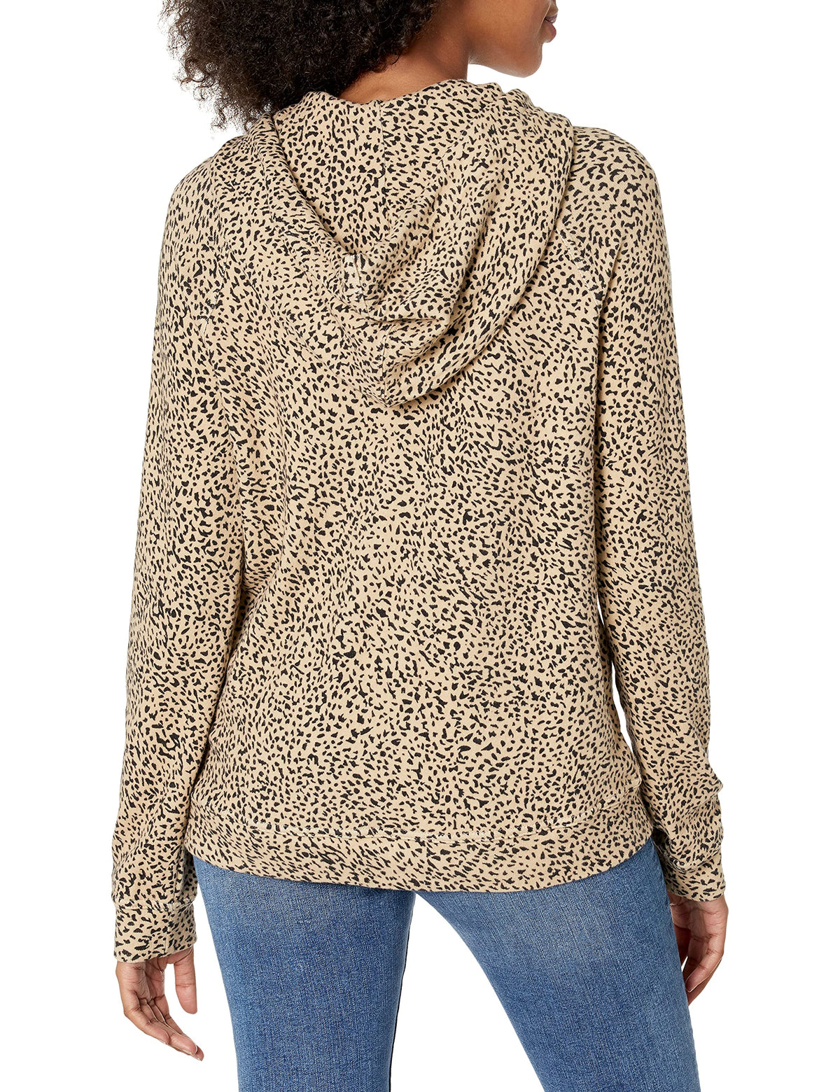 Animal print hooded fleece sweatshirt showing the back and hood drape