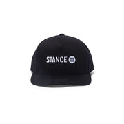 Black snapback hat with front STANCE logo and circular emblem