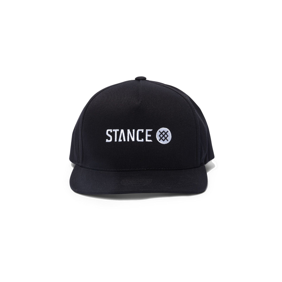 Black snapback hat with front STANCE logo and circular emblem