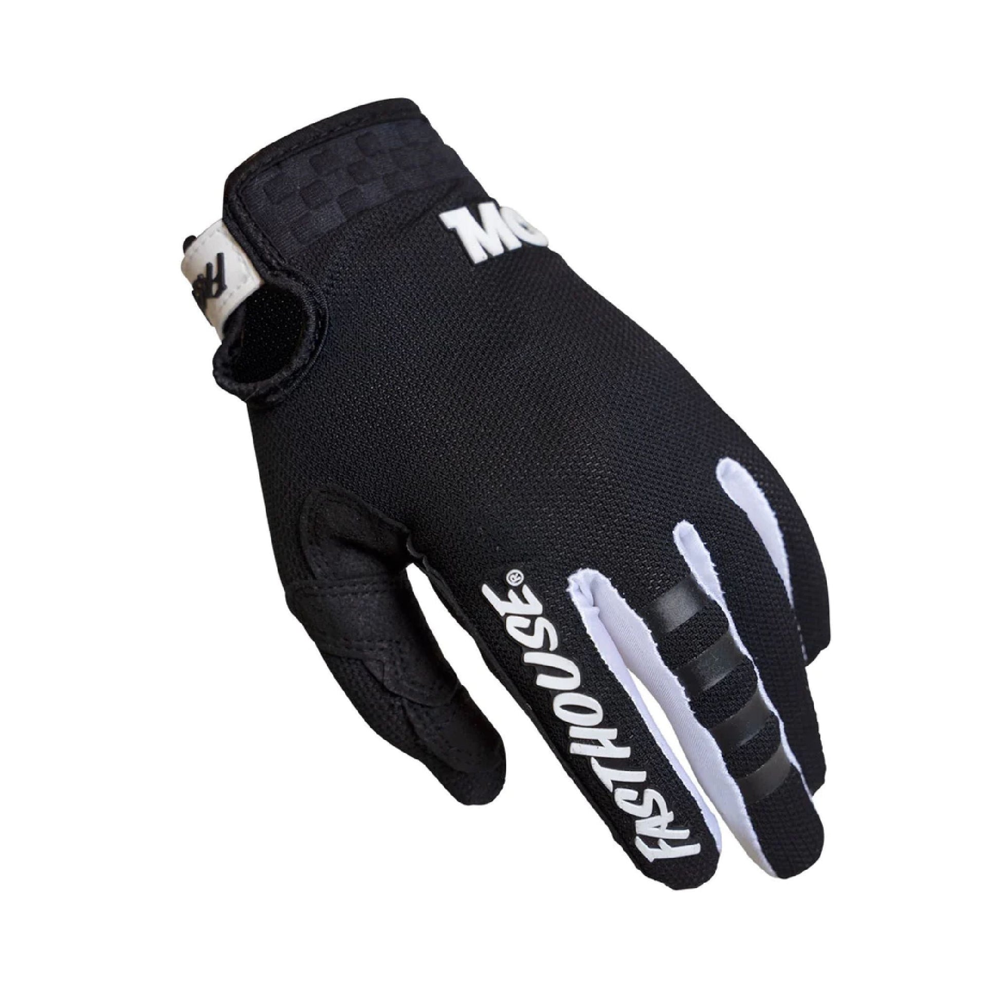 Fasthouse youth A/C Elrod Air gloves, black with white MC marking and white palm stripes