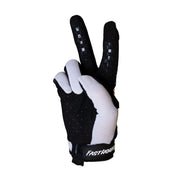 Fasthouse youth A/C Elrod Air gloves, black back with speckled pattern and white wrist patch