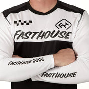 Alloy block jersey, white with black panels, long sleeves, bold FASTHOUSE graphic