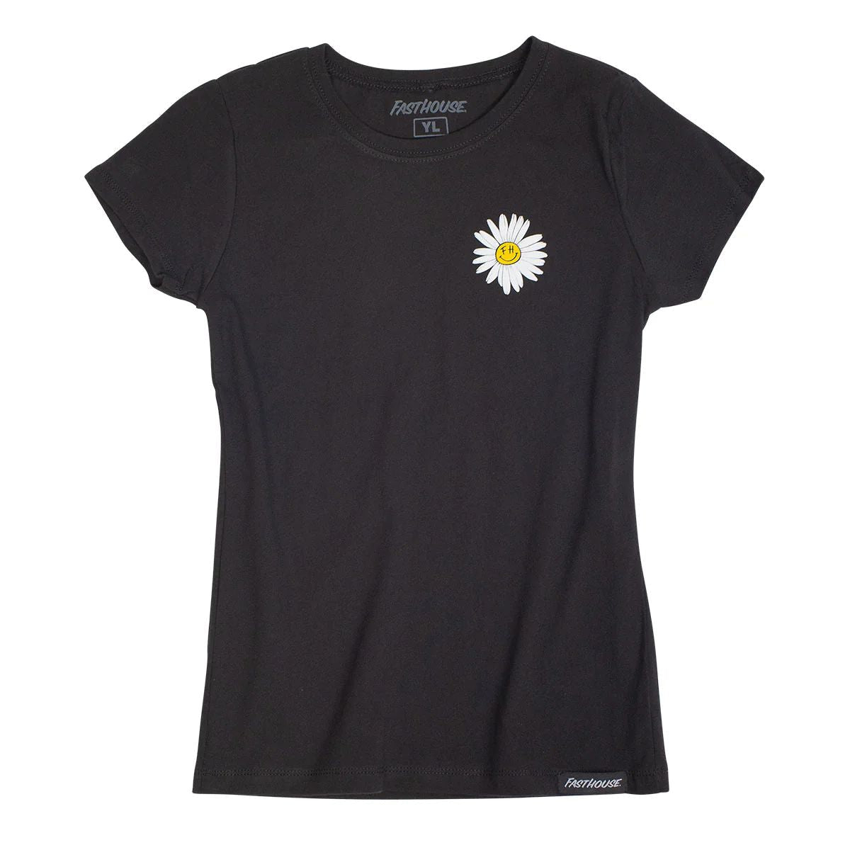 Fasthouse girls' black graphic tee with daisy emblem on chest