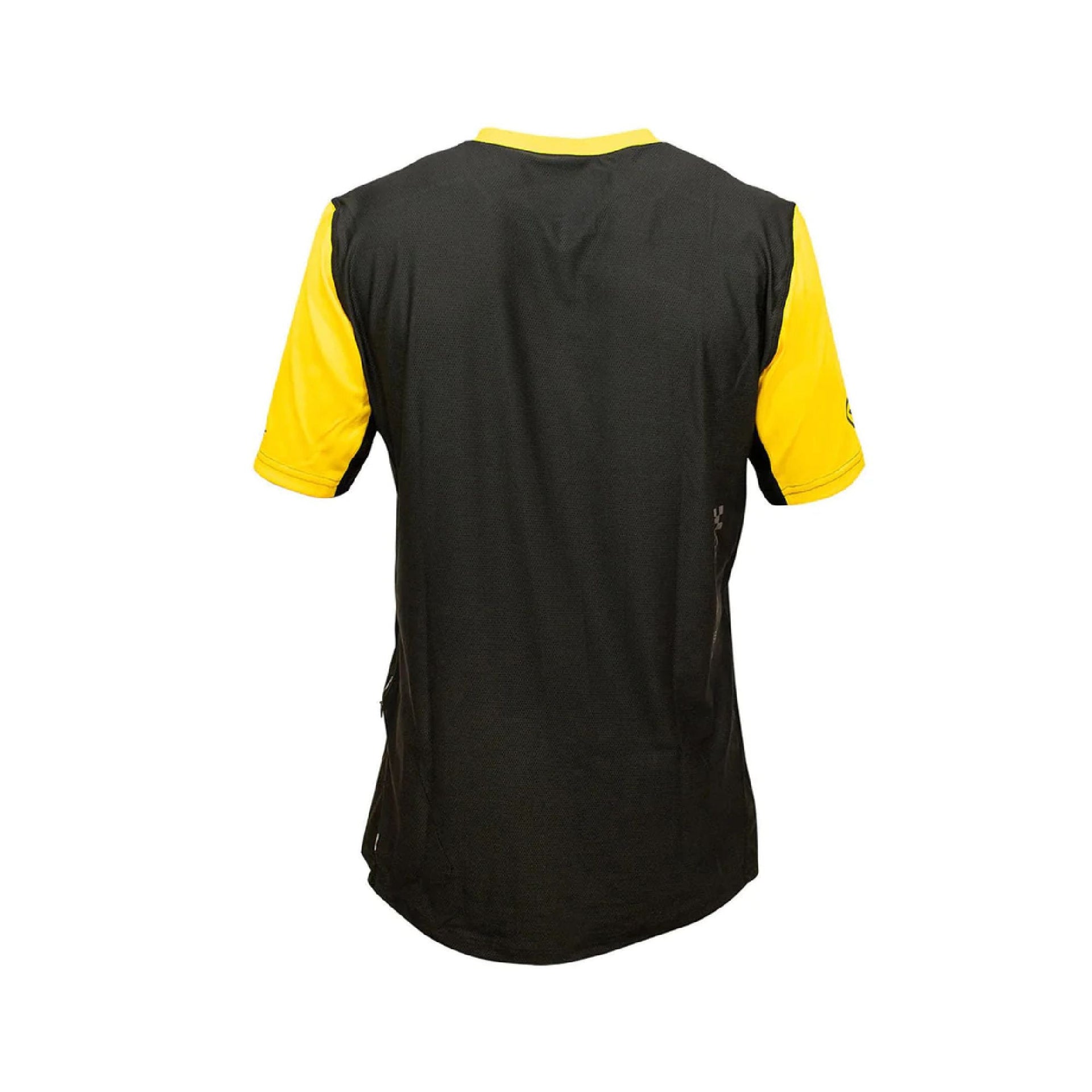 Youth short-sleeve jersey, black body with yellow sleeves; Fasthouse logo on back hem