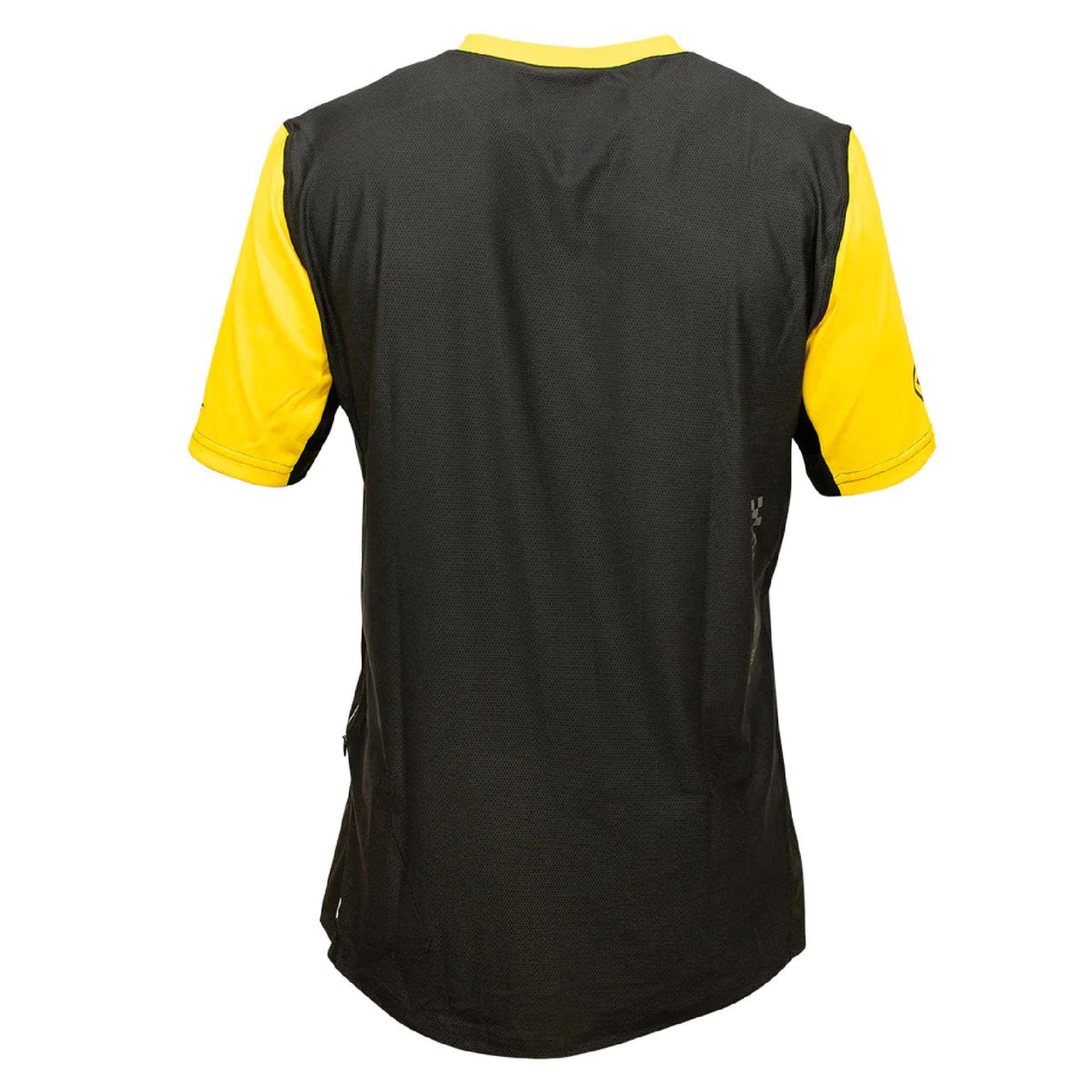 Alloy Star short-sleeve jersey, black with yellow side panels and back logo