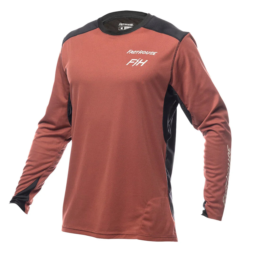 Fasthouse Alloy Rally long-sleeve jersey in rust with black side panels and logo