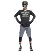 Long-sleeve motorcycle jersey, black with Speed Shop front graphic and white trim