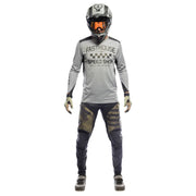 Long-sleeve motorcycle jersey, light gray with Speed Shop back print and black accents