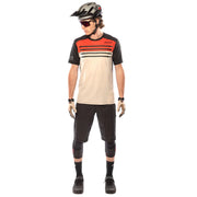 Short-sleeve crewneck riding jersey with orange upper panel and light beige body