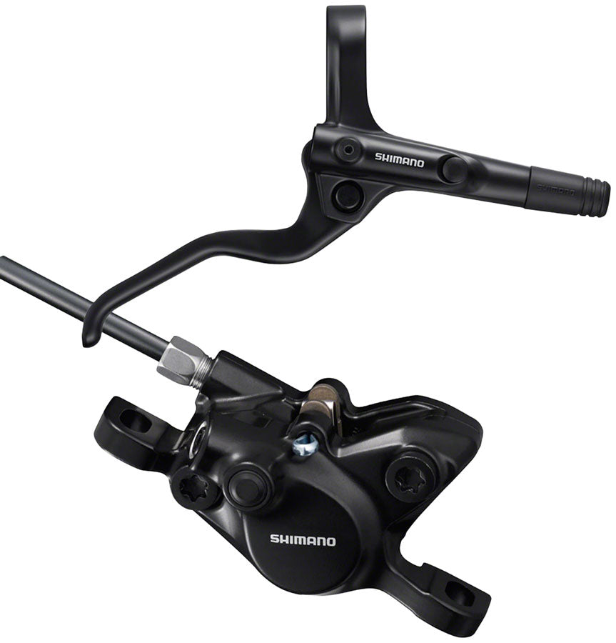 Shimano hydraulic disc brake lever with black 2-piston caliper and hose, rear