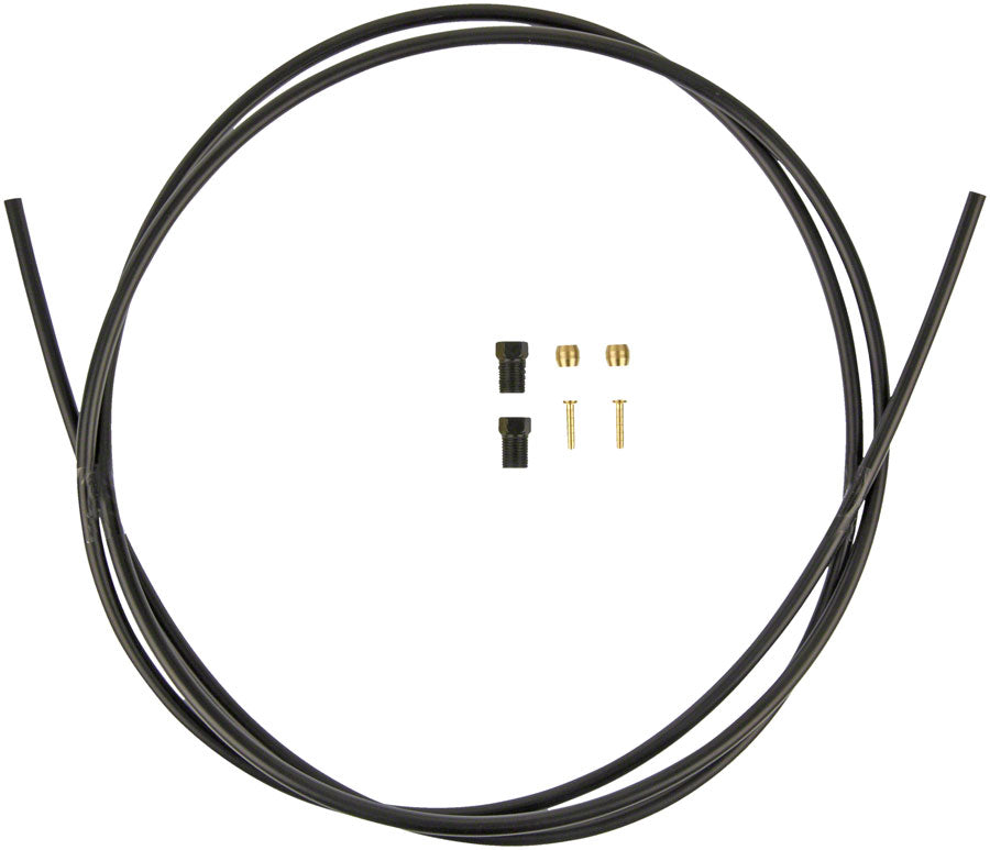 Shimano disc brake hose, black rubber line with gold and black fittings