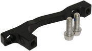 Black bike disc brake adaptor bracket with two mounting bolts