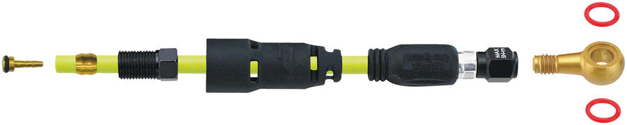 Black and gold hydraulic brake hose quick-fit adaptor with threaded fittings