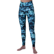 Teal and black tie-dye base layer leggings with slim ankle-length fit