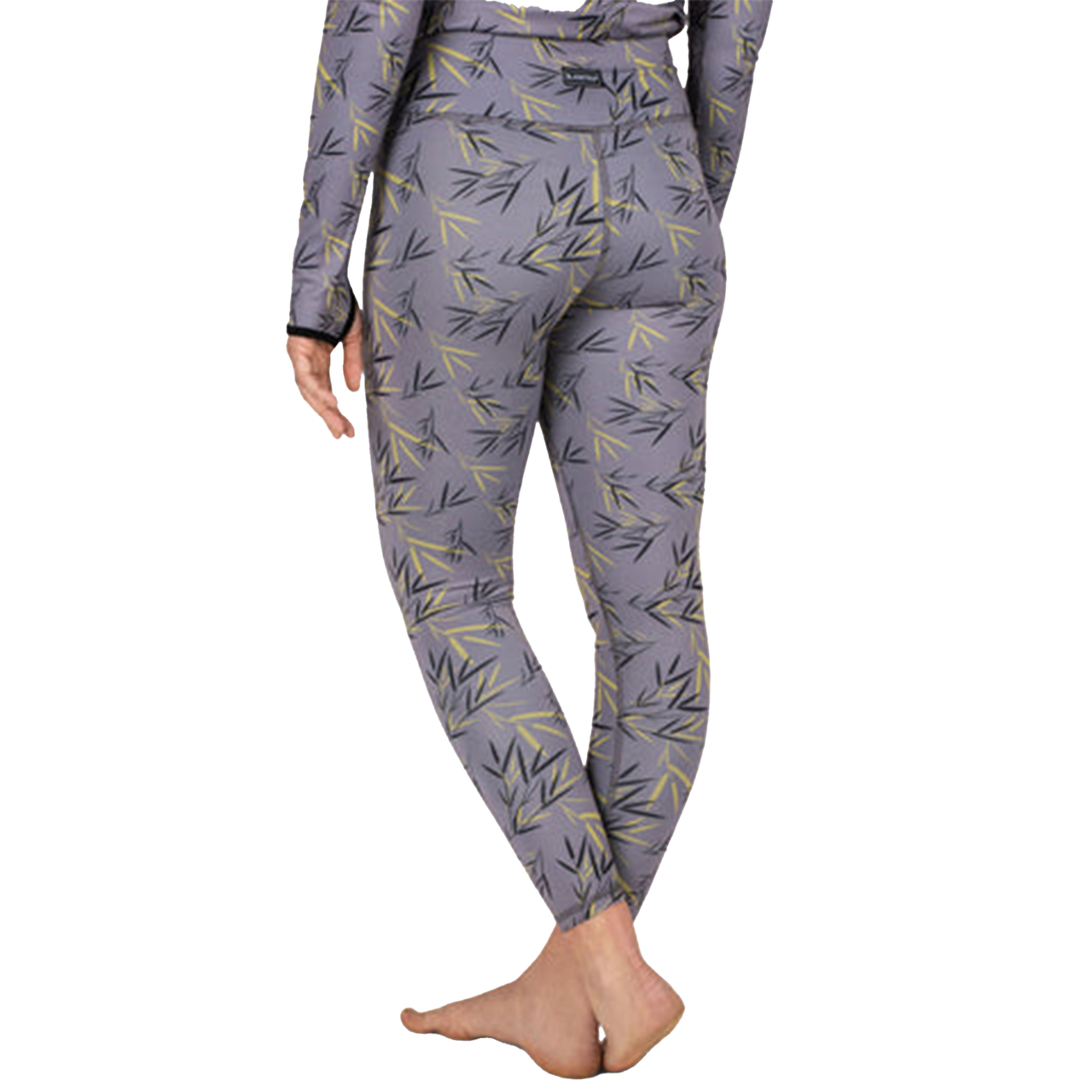 Blackstrap women's baselayer pant, gray with dark leaf print, full-length leggings
