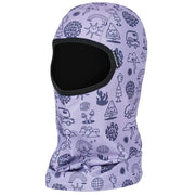 Printed sock hood balaclava with lilac pattern and black face opening