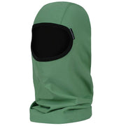 Solid green sock hood balaclava with black face opening and stitched rim