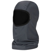 Gray sock hood balaclava with black face opening and small side branding