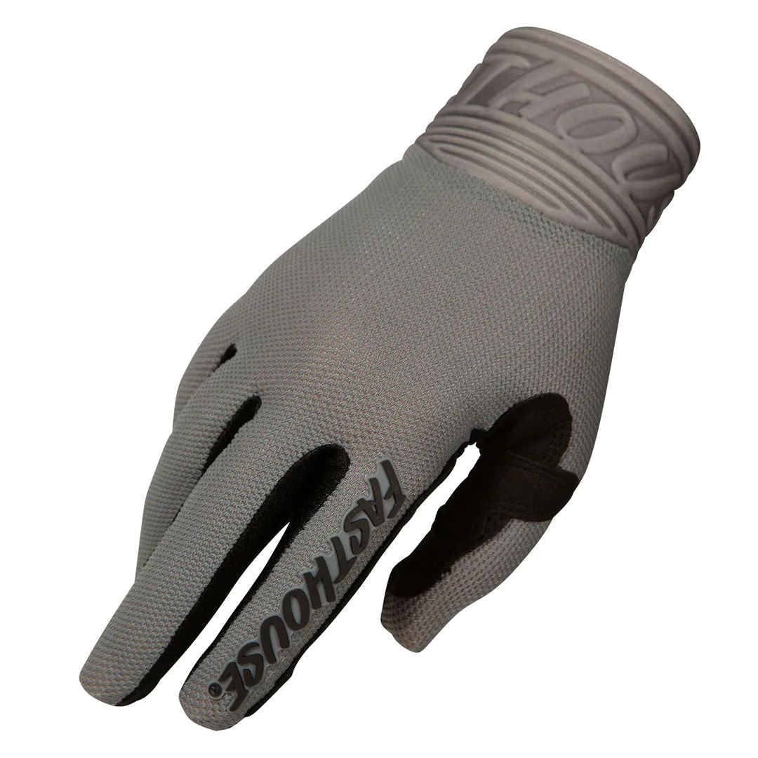 Charcoal mesh riding glove with black palm and open fingertips