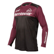 Alloy block jersey in maroon and black with long sleeves and printed logo