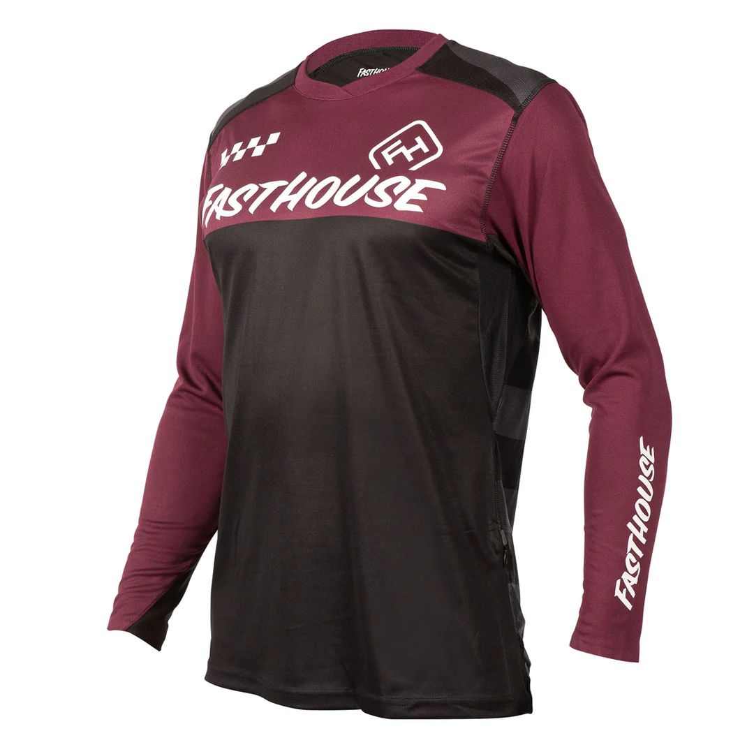 Alloy block jersey in maroon and black with long sleeves and printed logo