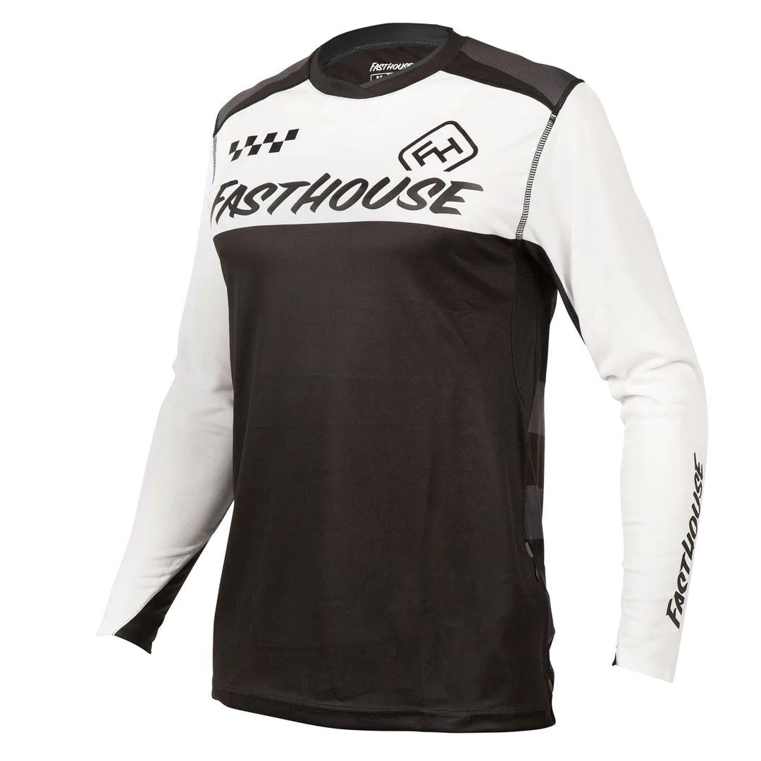 Alloy block jersey in white and black with long sleeves and printed logos