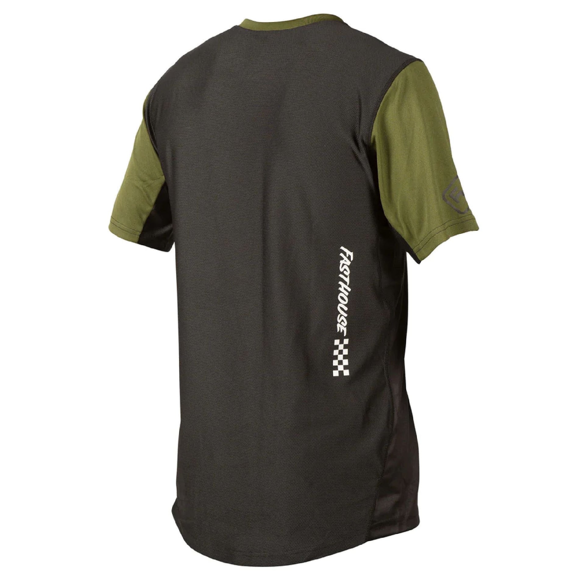 Olive and black alloy block jersey back with FastHouse text logo, short sleeves