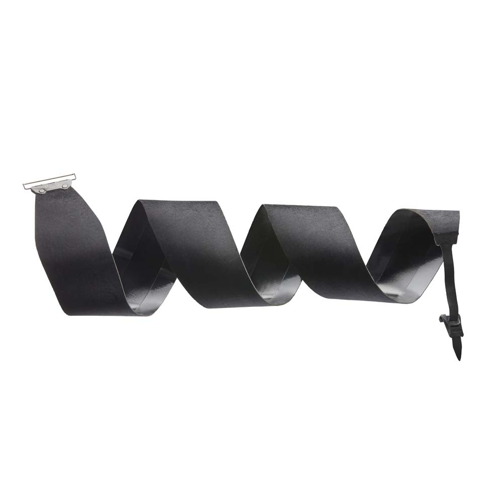Black climbing skins with tail clip and mounting strap