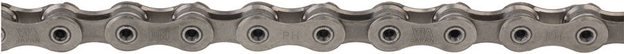 Silver 11-speed bicycle chain with 116 links, metal roller chain