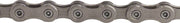 Silver 10-speed bicycle chain with alternating inner and outer links, side view
