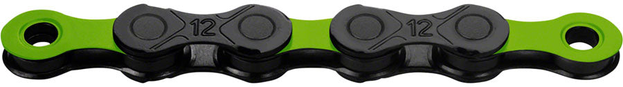 12-speed black and green chain link set with numbered sprocket plates
