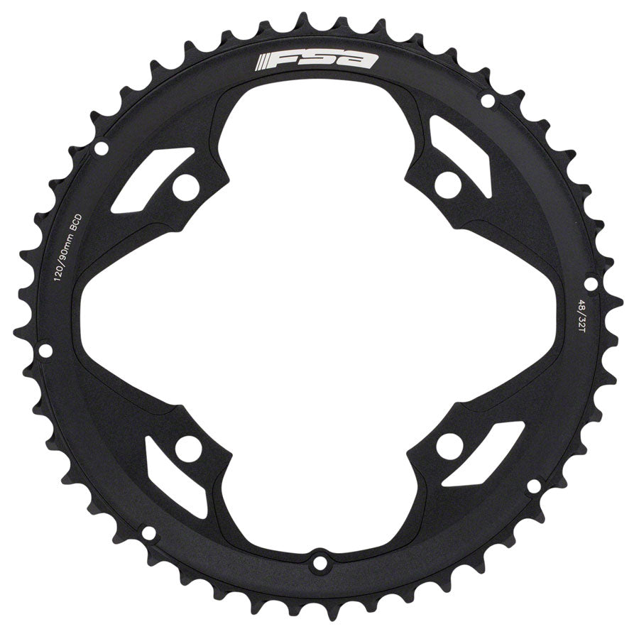Black 48T 4-bolt chainring with 110mm BCD, Vero Pro-style cutouts and teeth
