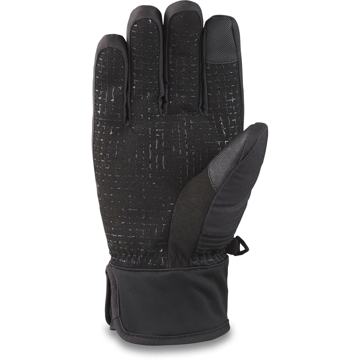 Black textured winter gloves with padded palm and fabric wrist cuff