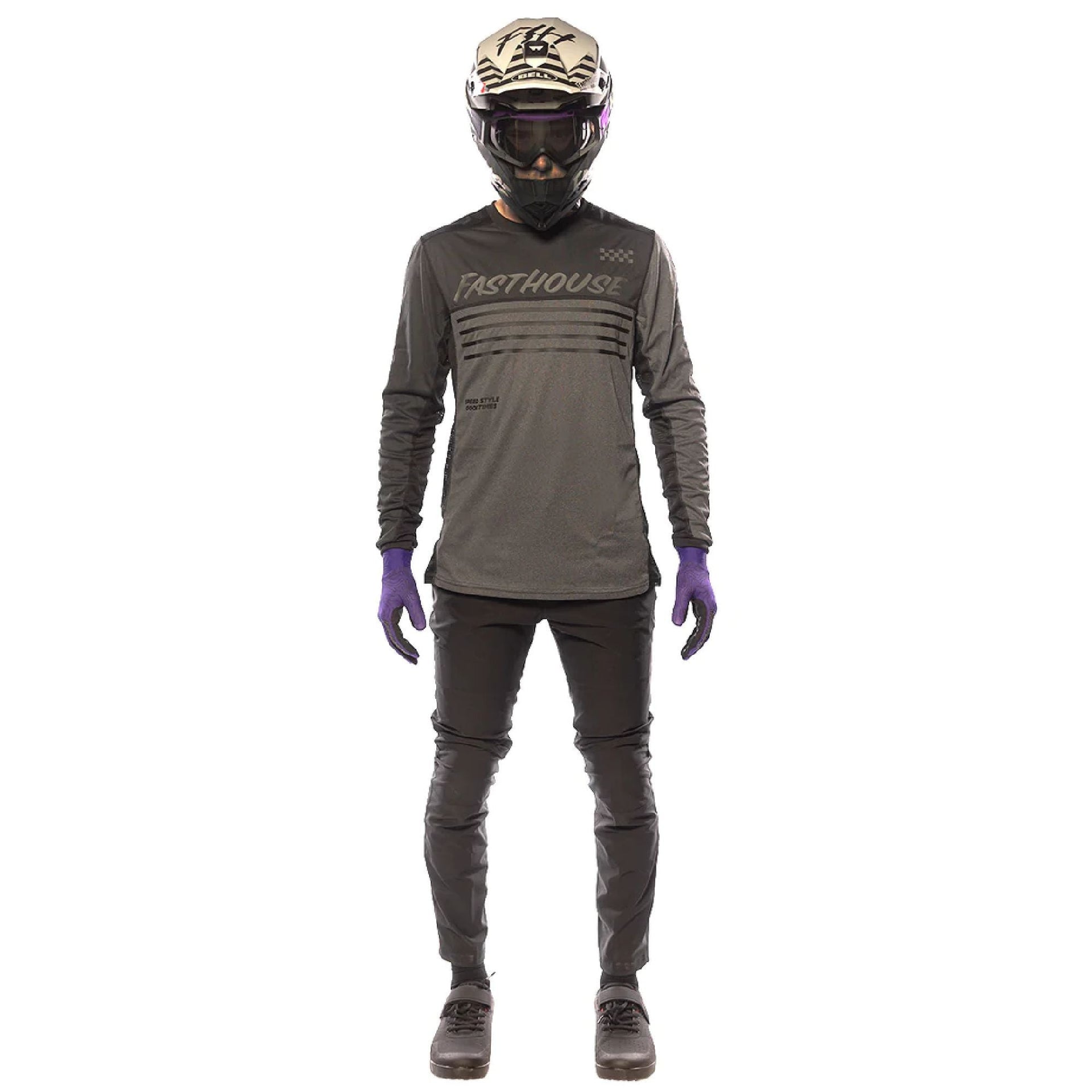 Long-sleeve motocross jersey, black heather-gray with FastHouse graphics and mesh sleeves