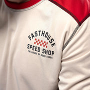 Youth short-sleeve jersey in cream with red trim and Speed Shop logo