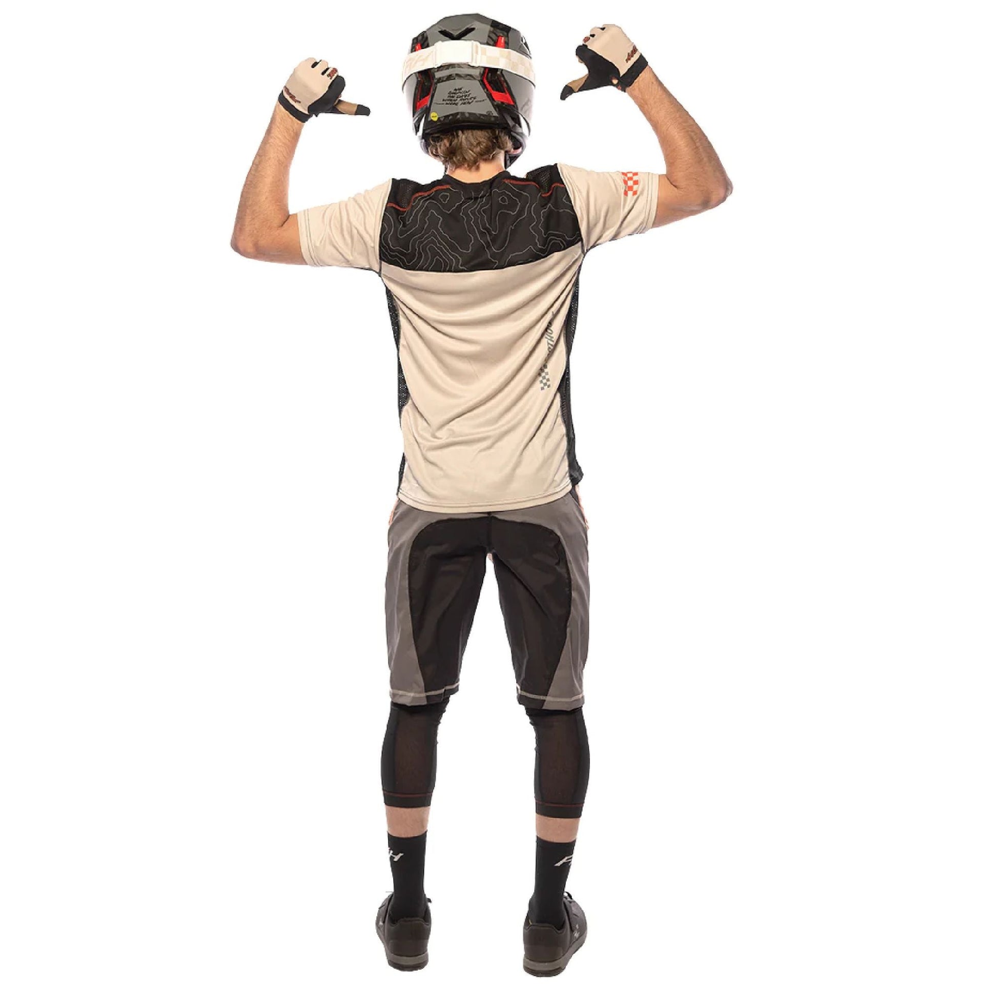 Two-tone panel riding shorts with black cuffs and side logo