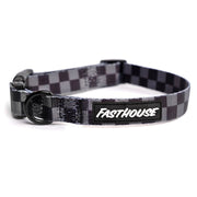 Fasthouse dog collar with black-and-gray check pattern and metal buckle