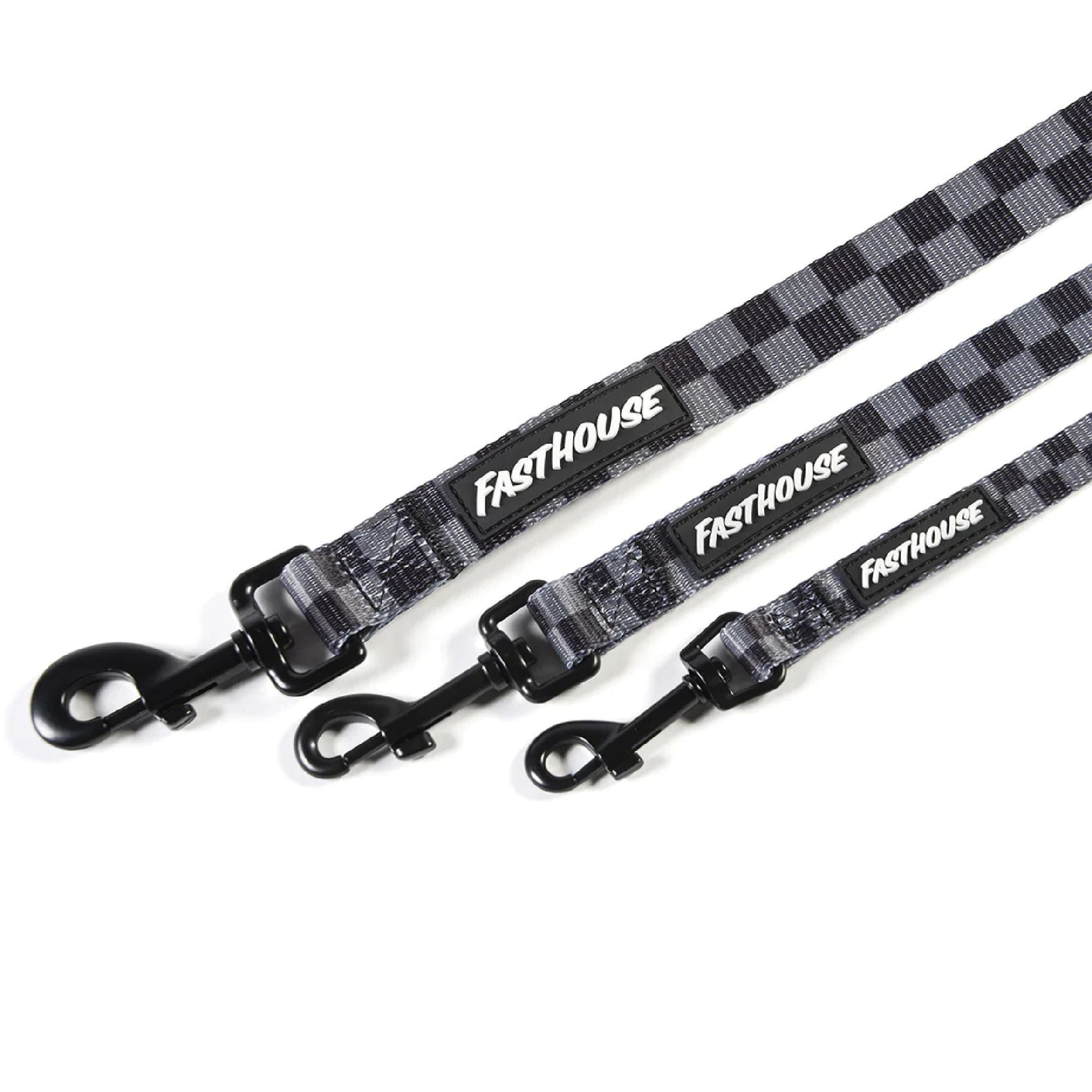Checker-pattern dog leash set with Fasthouse webbing and black metal clips