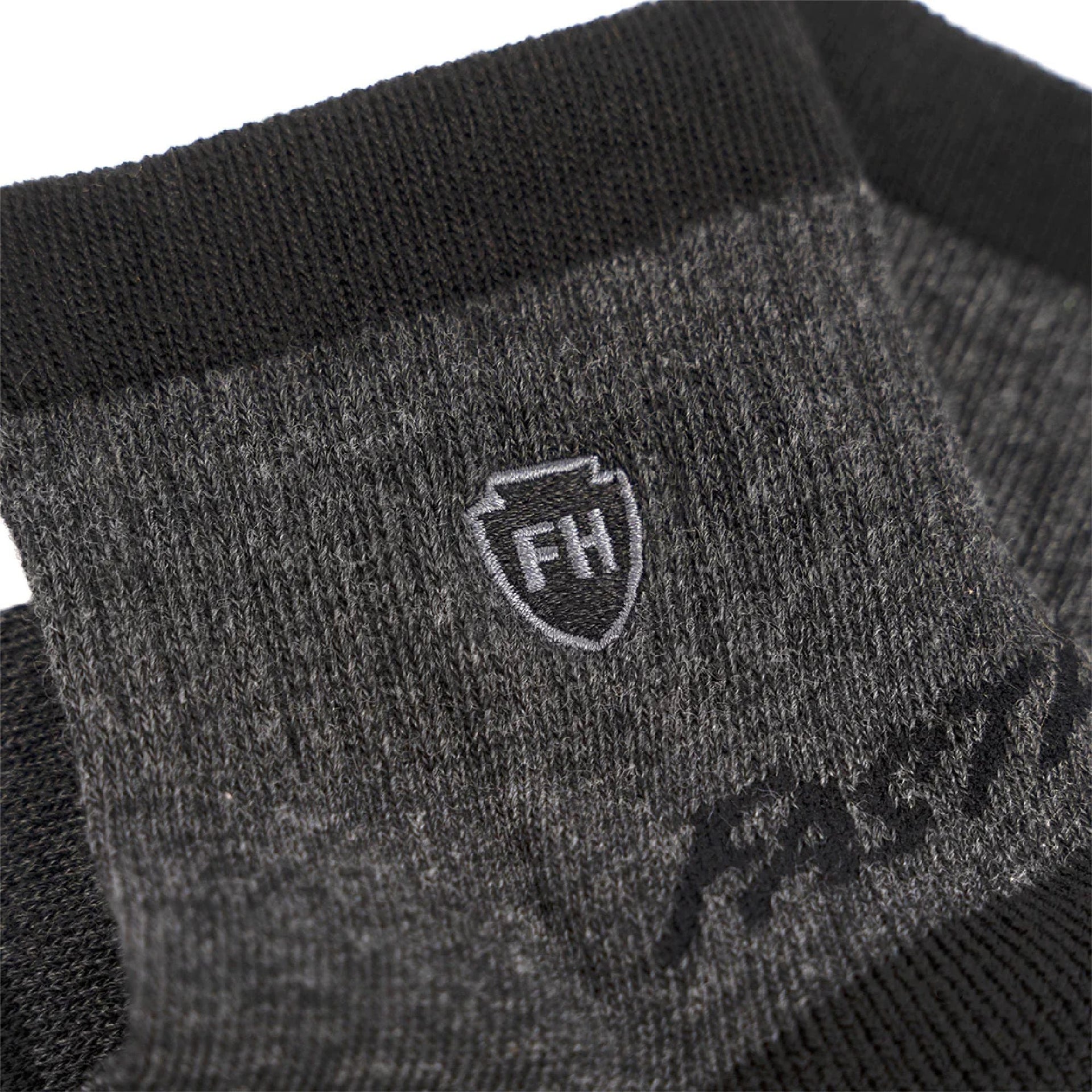 Heather gray performance ankle socks with FH shield logo near the cuff