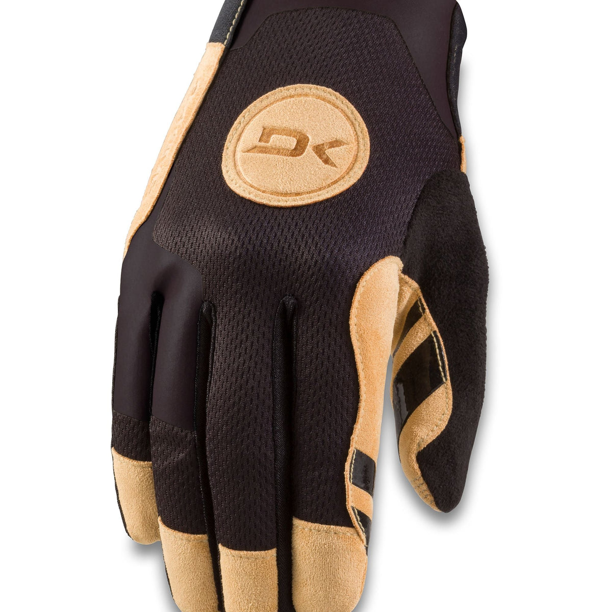Dakine Covert gloves in dark brown/black with tan logo patch and wrist panels