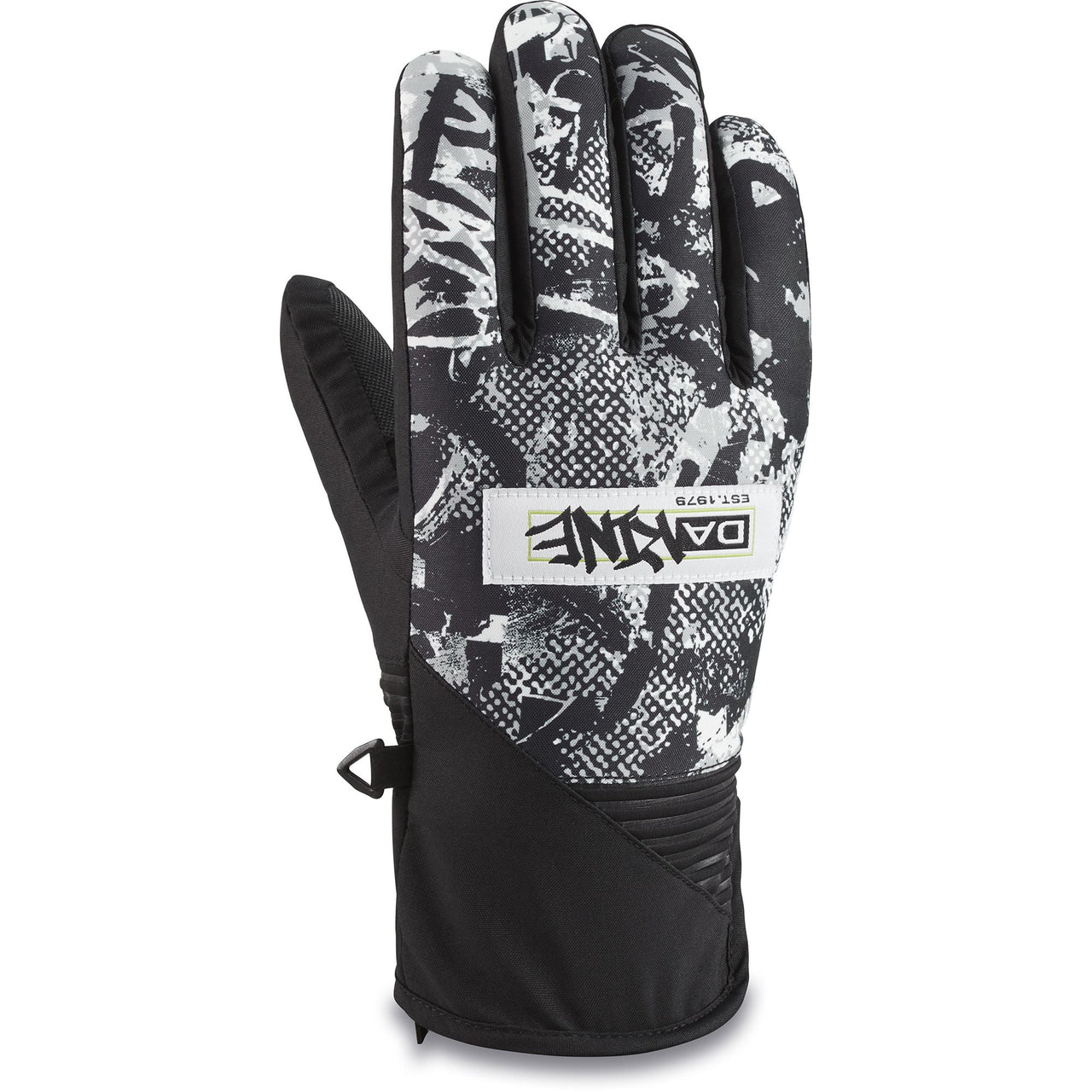 Black and white patterned gloves with padded palm and wrist strap