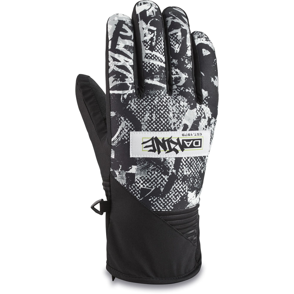 Black and white patterned gloves with padded palm and wrist strap