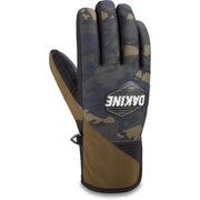 Camo winter gloves with padded palm, olive back, and tan wrist panel